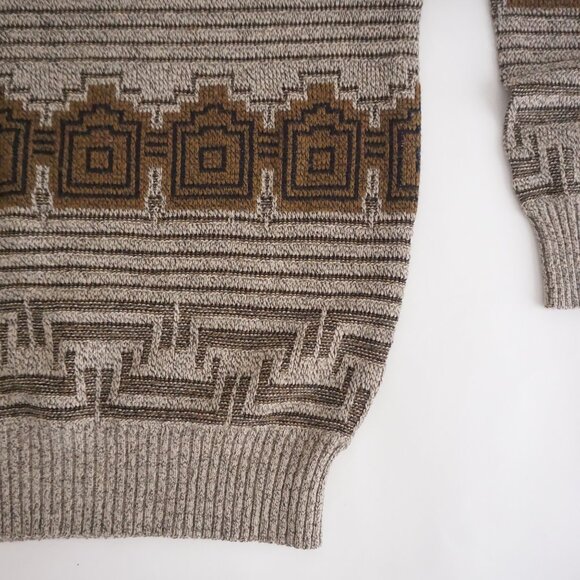 Vintage Hawk Creek Sweater Tan Brown Black Abstract Geometric 90s Coogi Style XL - Picture 5 of 9